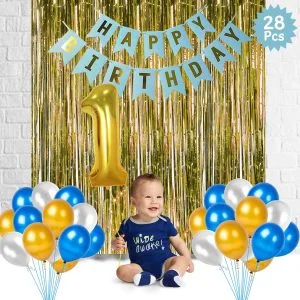 1st birthday blue golden