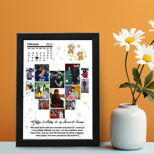 Heart Shape Customised Wall Photo Frame With Calender - White